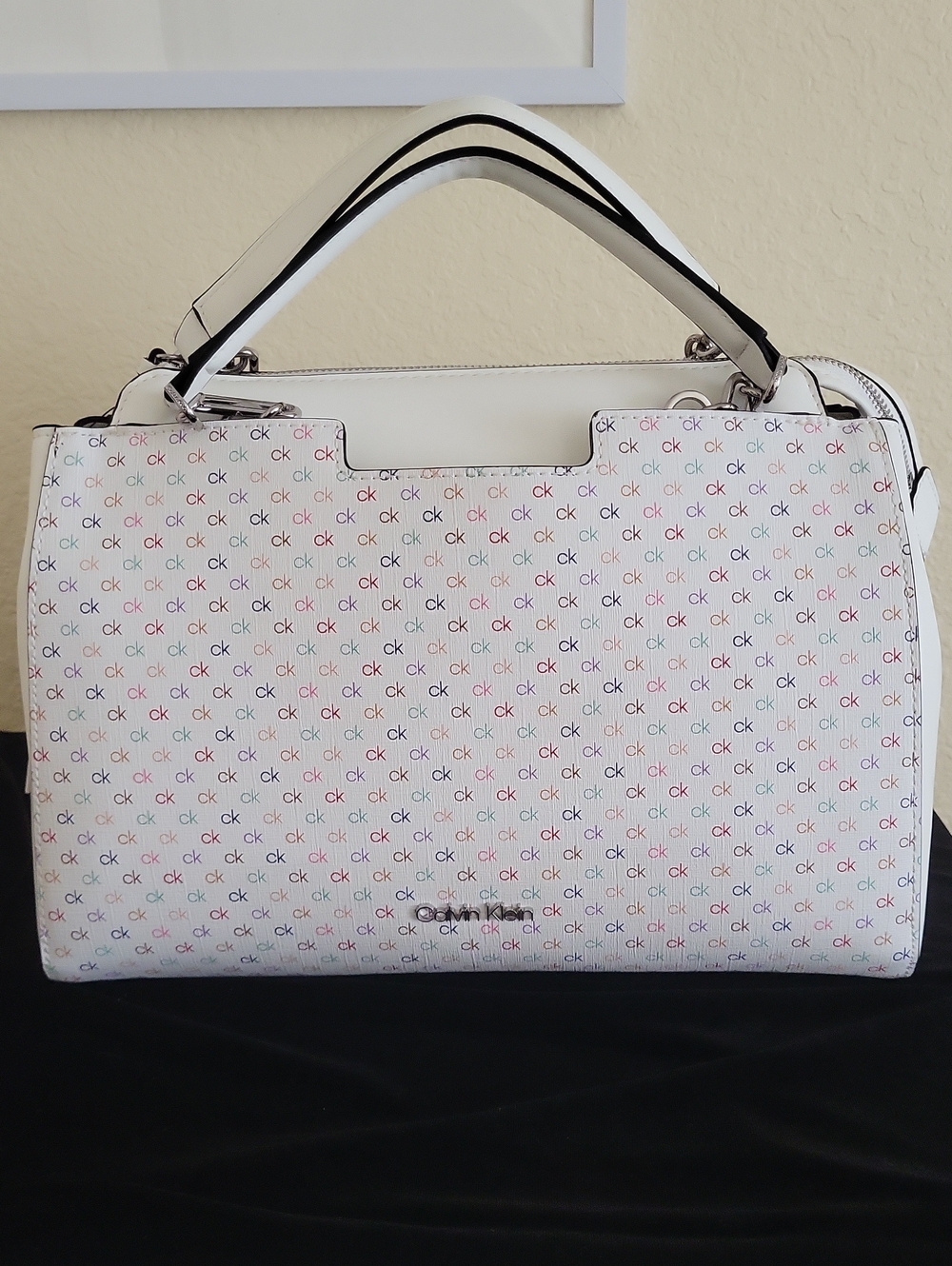 Calvin Klein White Shoulder Bag with Multicolor CK Print